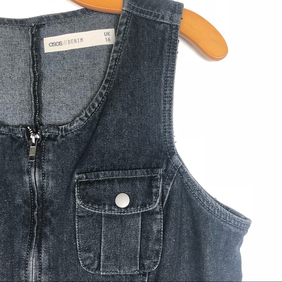 ASOS Denim Sleeveless Zipper Front Romper Jumpsuit - Picture 5 of 7